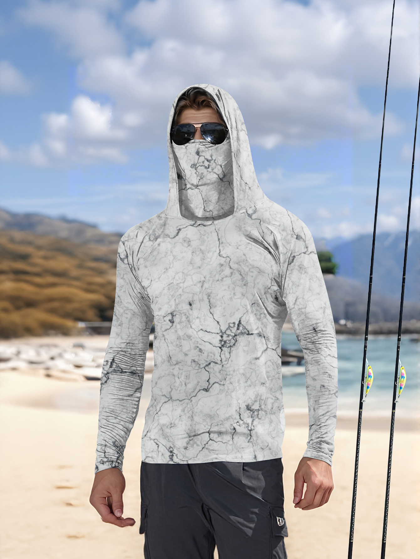 Summer Knit Clothing - Camisa de pesca con capucha para
